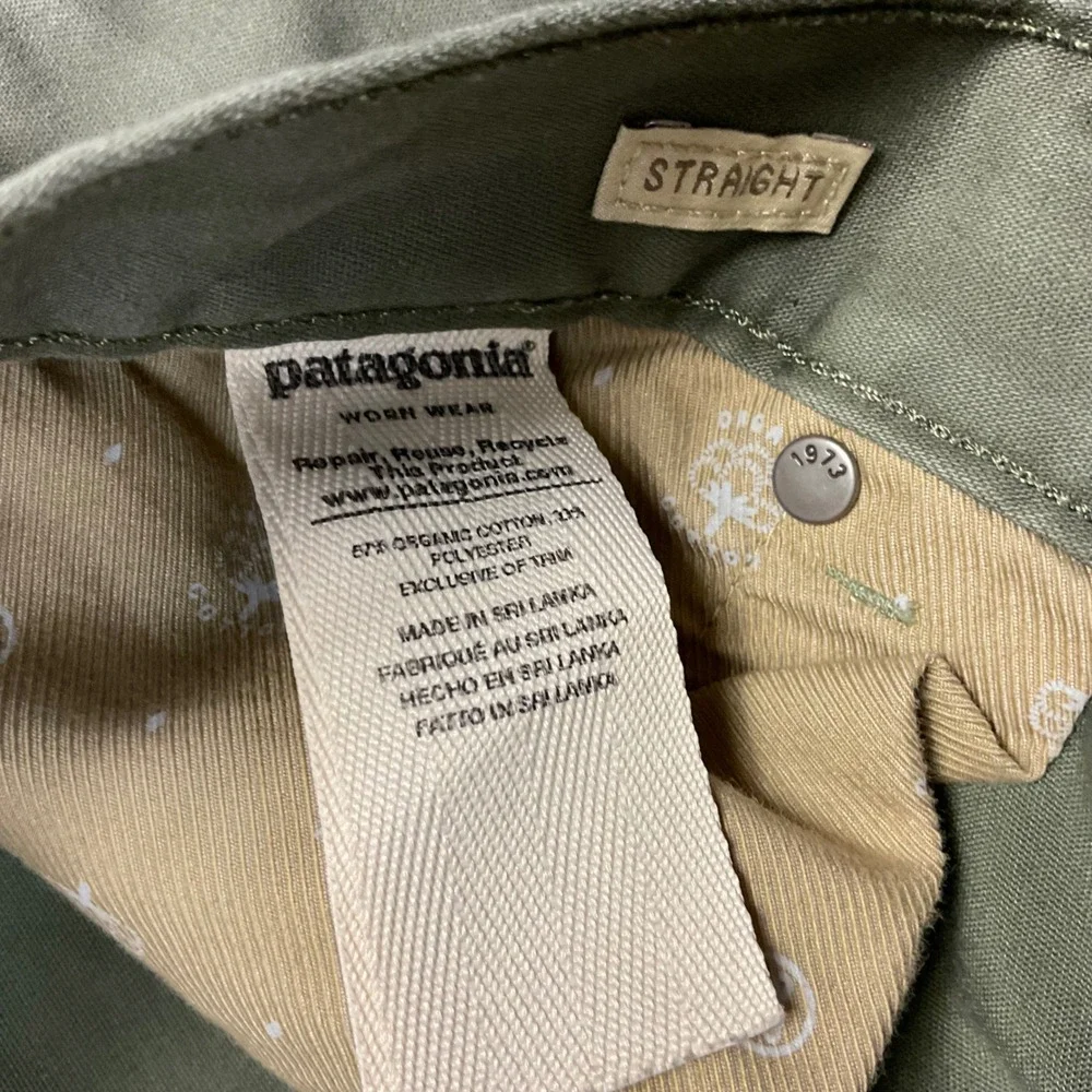 Patagonia Straight Fit Organic Cotton Canvas Pants Mens 34x27 Sage Khaki Green